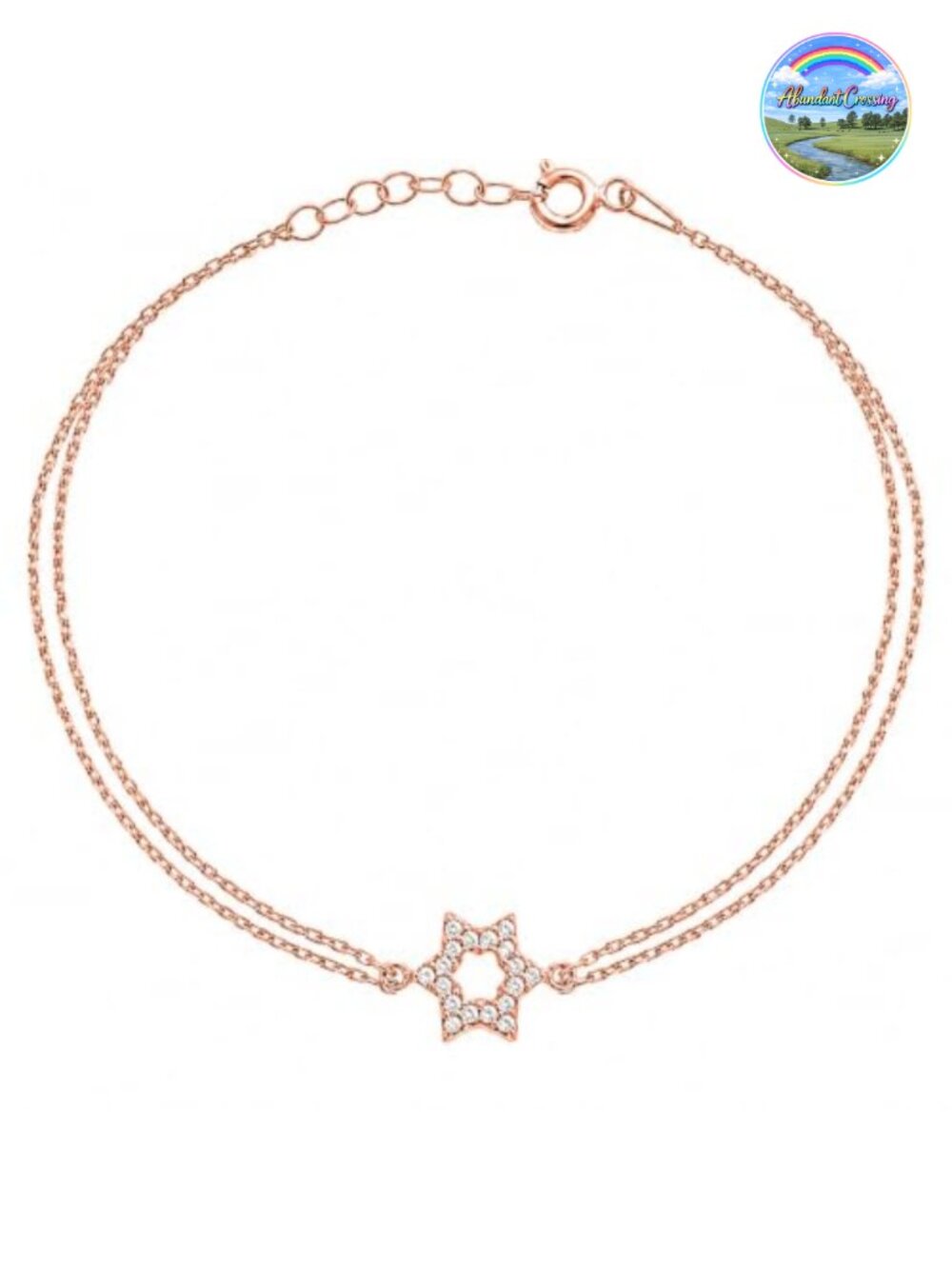 Star of David Pave CZ Adjustable Bracelet Rose Gold Plated Sterling Silver